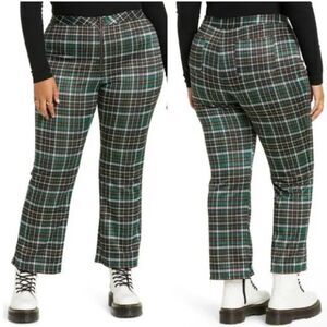 BP Women's 1X NWOT Pants Green Julia Plaid Flare O-Ring Zip High Rise